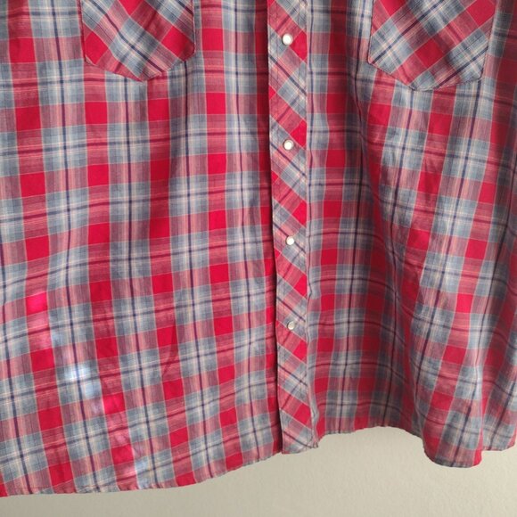Wrangler Vintage Mens Western Shirt XXL Pearl Snap Red Blue Check Cowboy - Picture 6 of 9